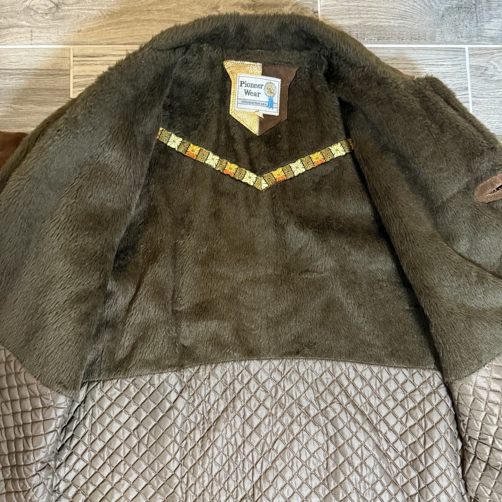 Vintage Pioneer Wear Men's Suede Leather Western Jacket Coat Lined 46 Retro - Picture 11 of 16